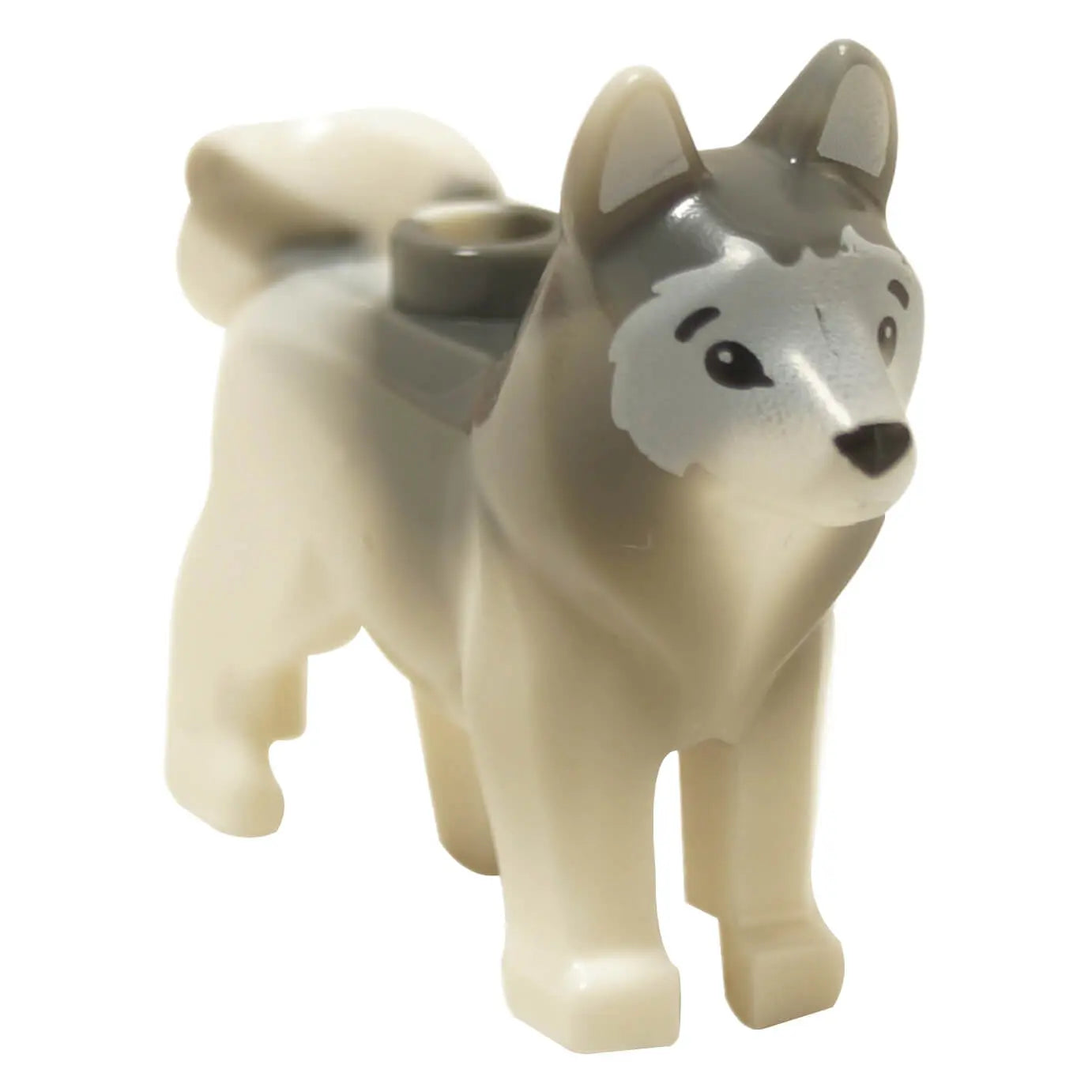 LEGO® husky dog figure with blue eyes and dual-tone gray and white fur