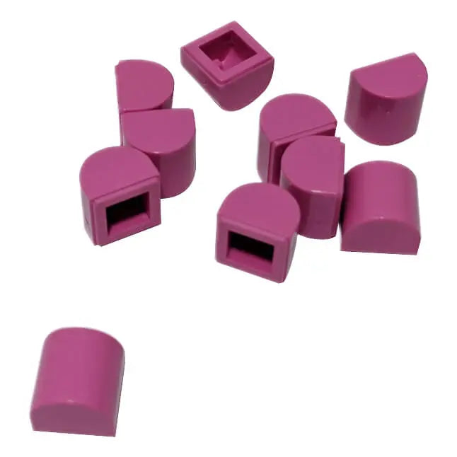 LEGO® Slope 49307 – Curved 1 x 1 x 2/3 Double in Magenta (10x New), shown from multiple angles on a white background.