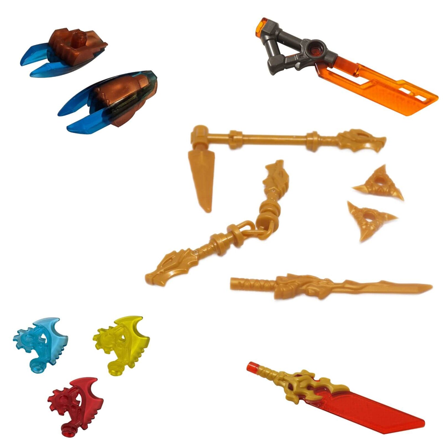 LEGO® NINJAGO weapons including Golden Weapons, Time Blades, Techno Blades and swords