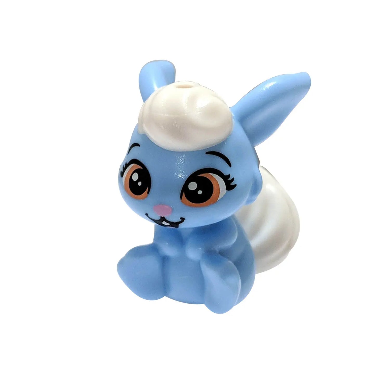 LEGO® light blue bunny with white hair tuft and tail, large eyes and pink nose – Friends animal figure (bb698pb01).