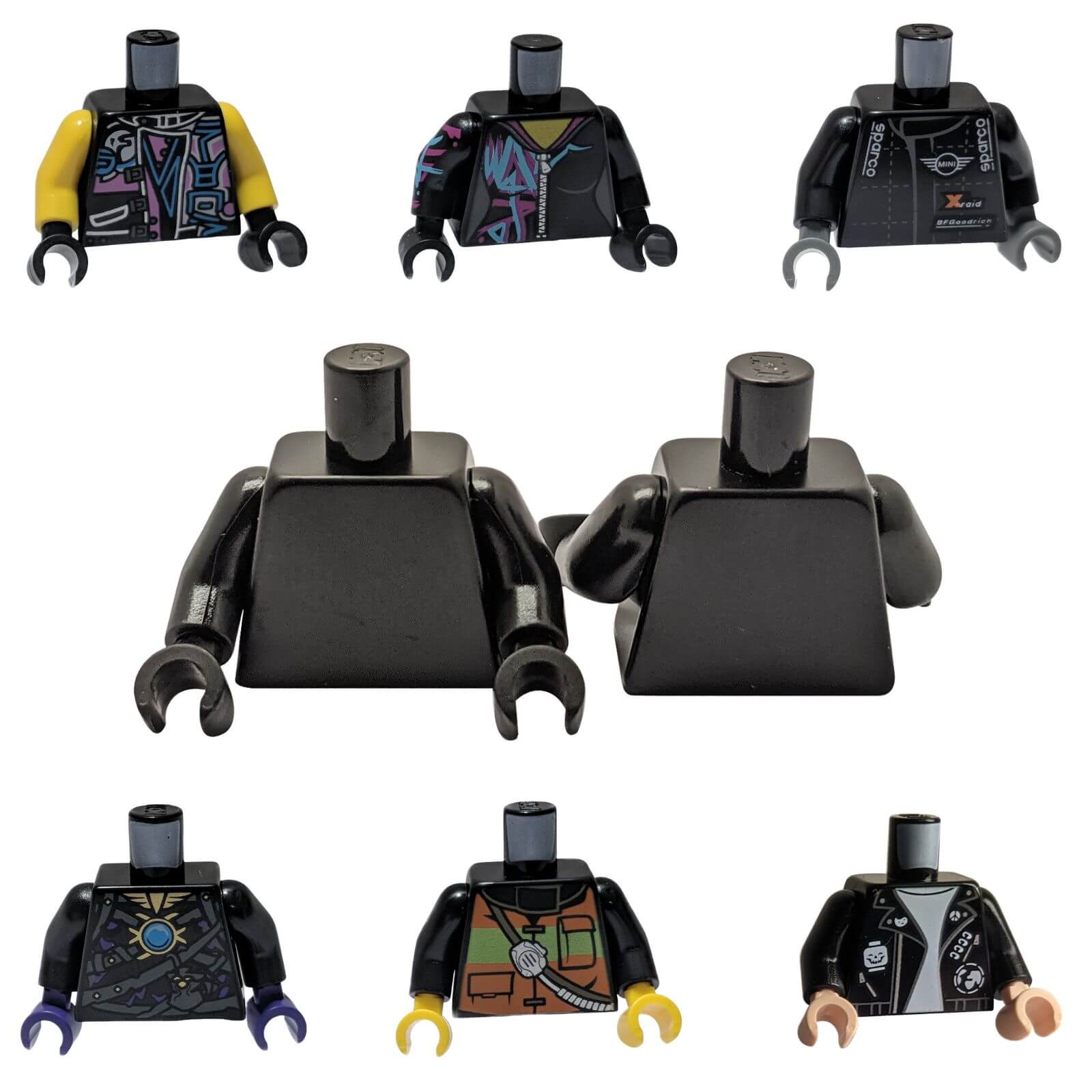 Black LEGO® Minifigure Torsos – Plain & Printed – www.choose-a-brick.com