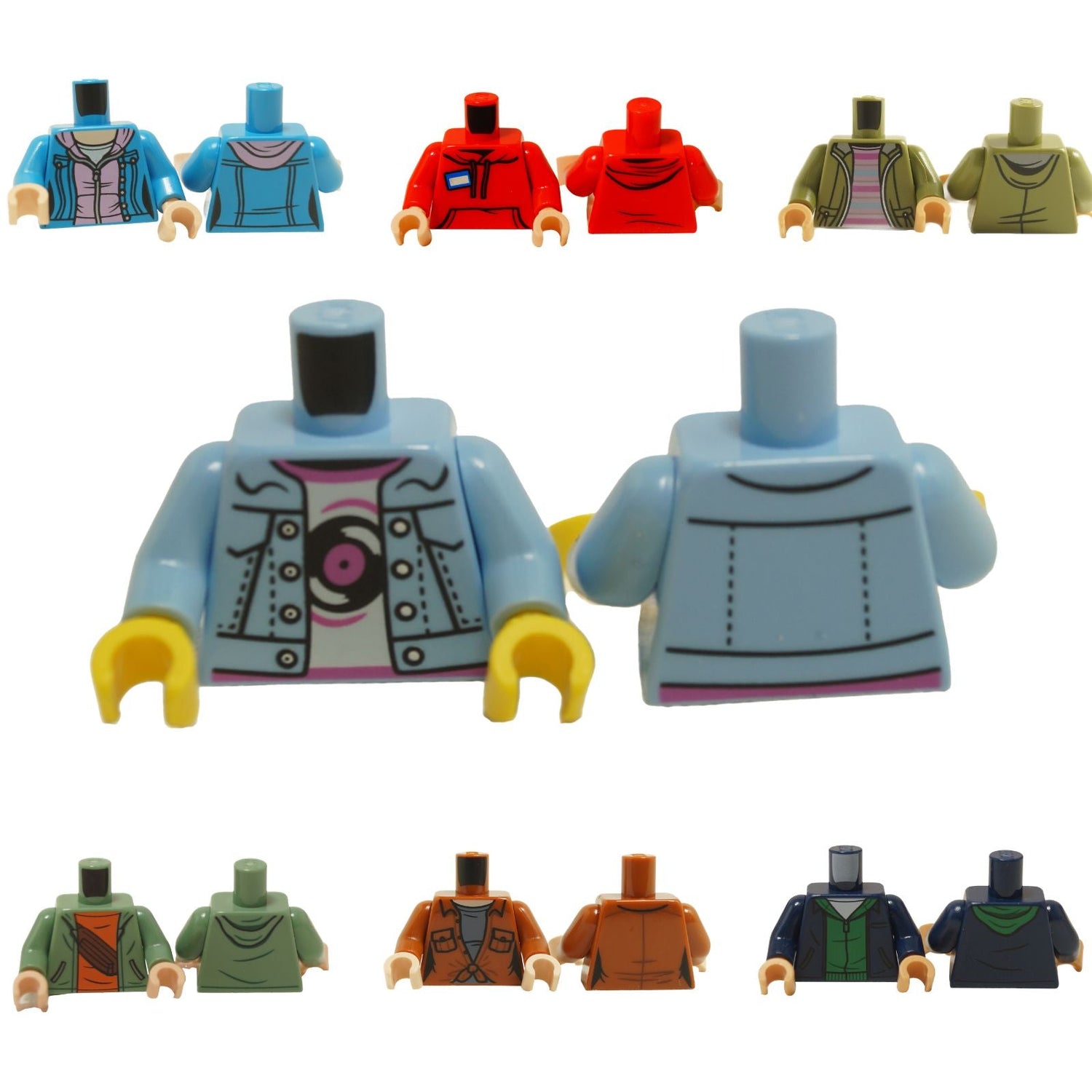 LEGO® casual minifigure torsos with hoodies, jackets and shirts