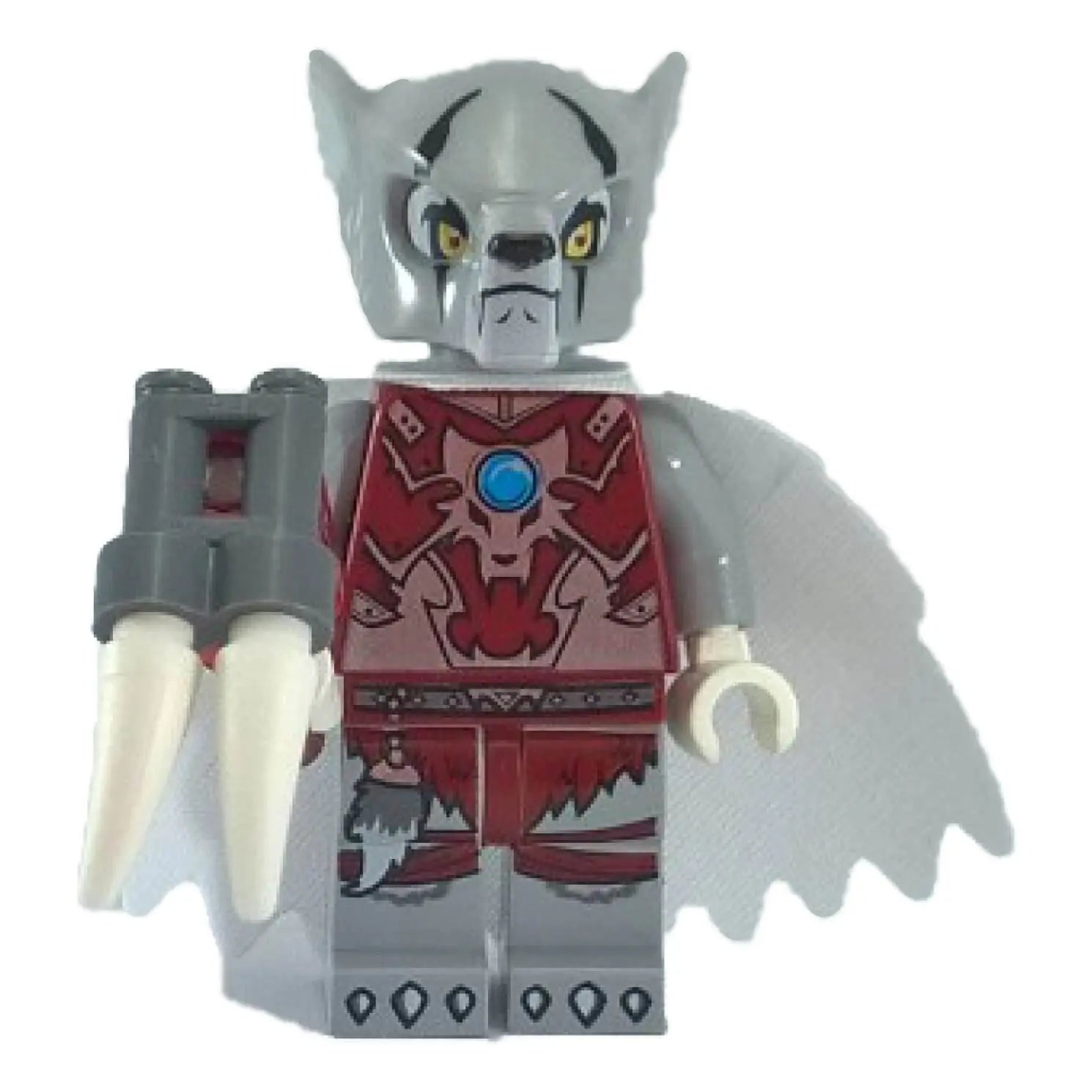 LEGO® Worriz Minifigure – Fierce Leader of the Wolf Tribe, with white cape and fang weapon