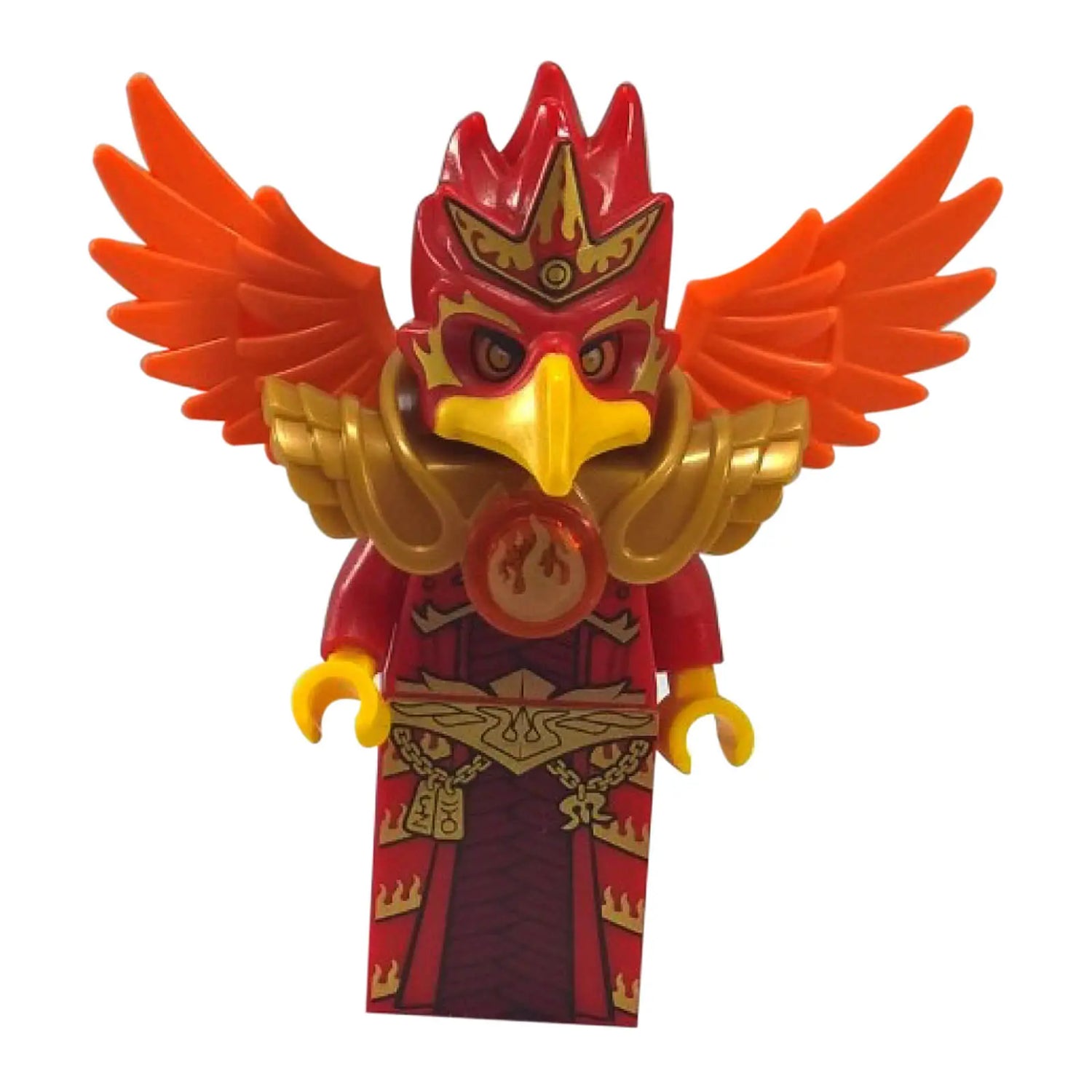 Fluminox – Phoenix King from LEGO® Chima with fire wings and royal flame-print robe.