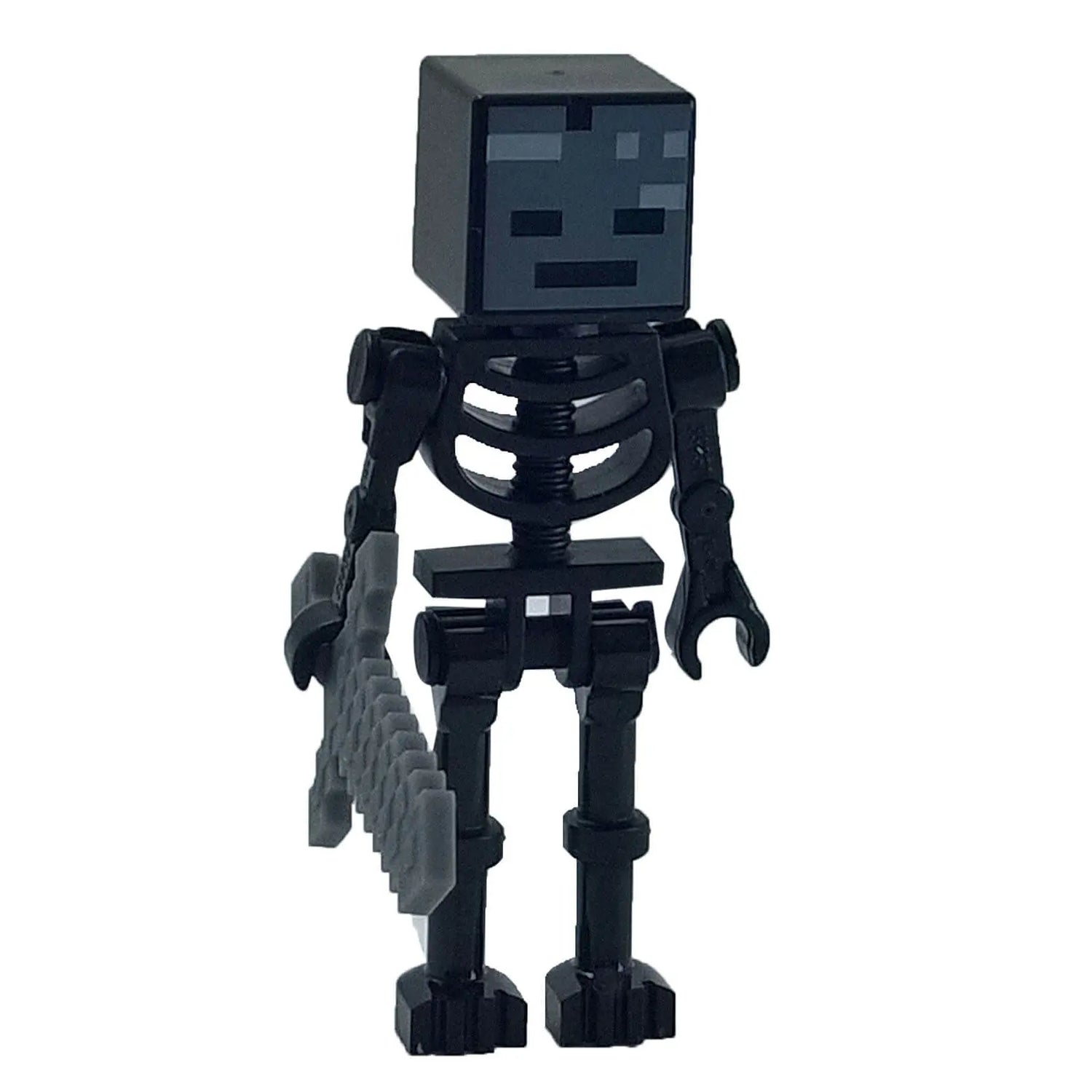 LEGO® Minecraft Wither Skeleton Minifigure with Stone Sword – Dark skeletal design, tall limbs, and armed for Nether Fortress defense. Perfect for recreating intense Minecraft battles.
