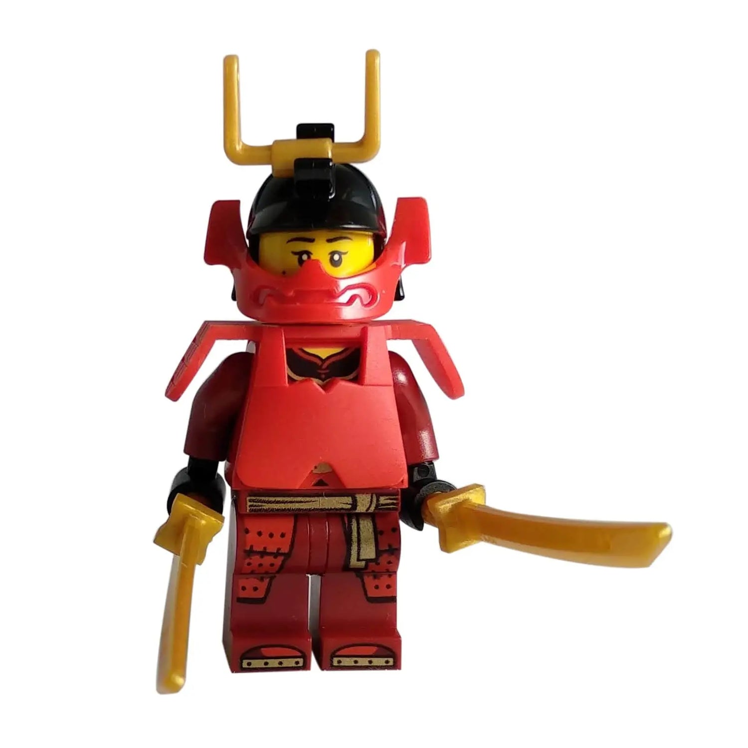 LEGO® NINJAGO® Minifigure – Nya as Samurai X in red armor with dual golden katanas