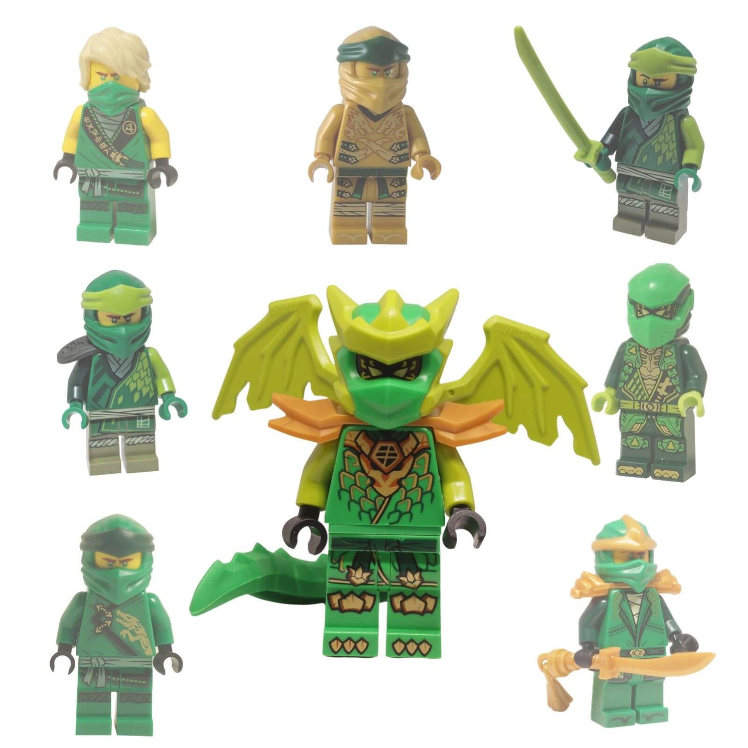 LEGO® Lloyd minifigure collection featuring multiple NINJAGO Lloyd variants