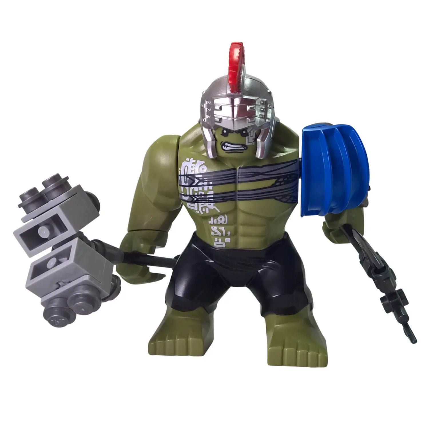 LEGO® Gladiator Hulk bigfig (sh413) with helmet, hammer, and shield – as seen in set 76088 Thor vs. Hulk: Arena Clash
