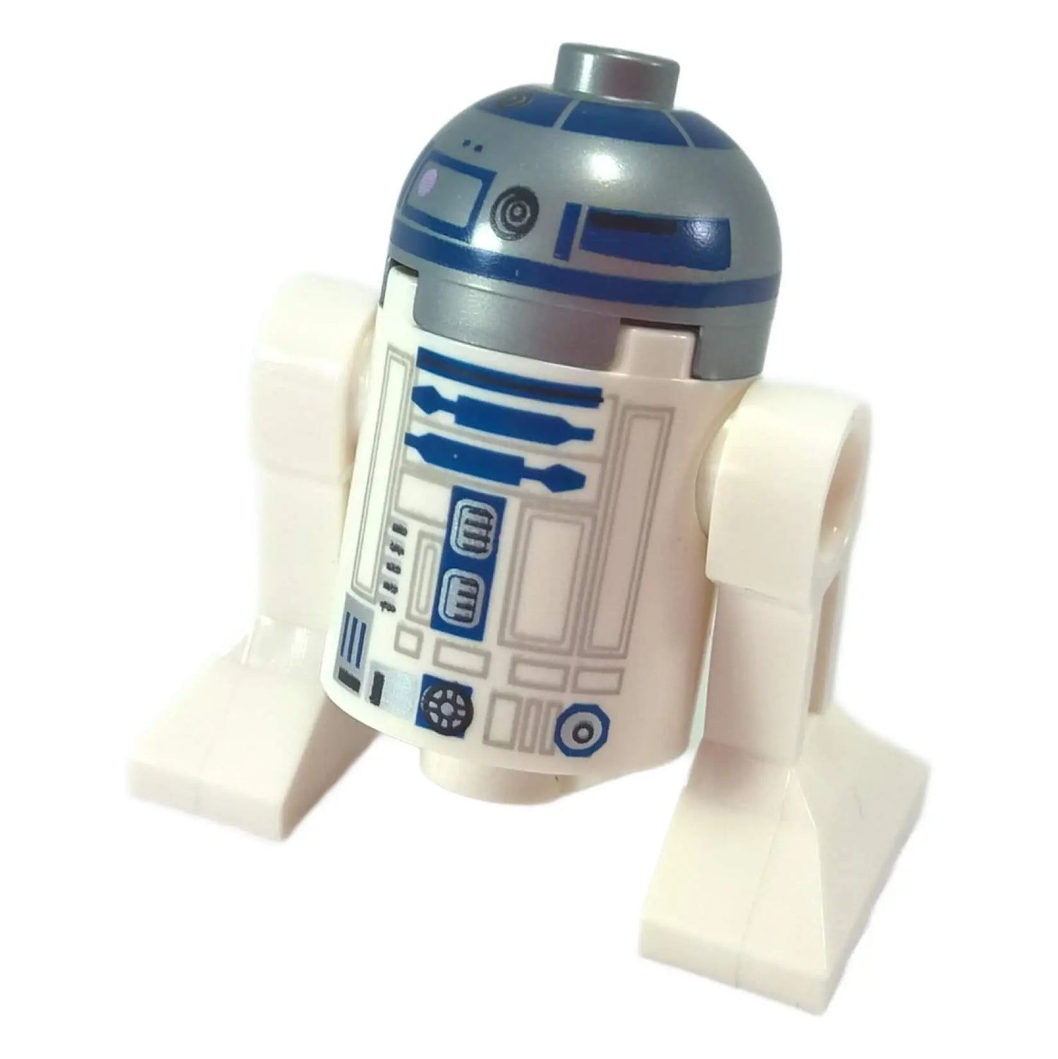 LEGO® Star Wars™ R2-D2 minifigure with silver dome and blue detailing, representing classic astromech droid design