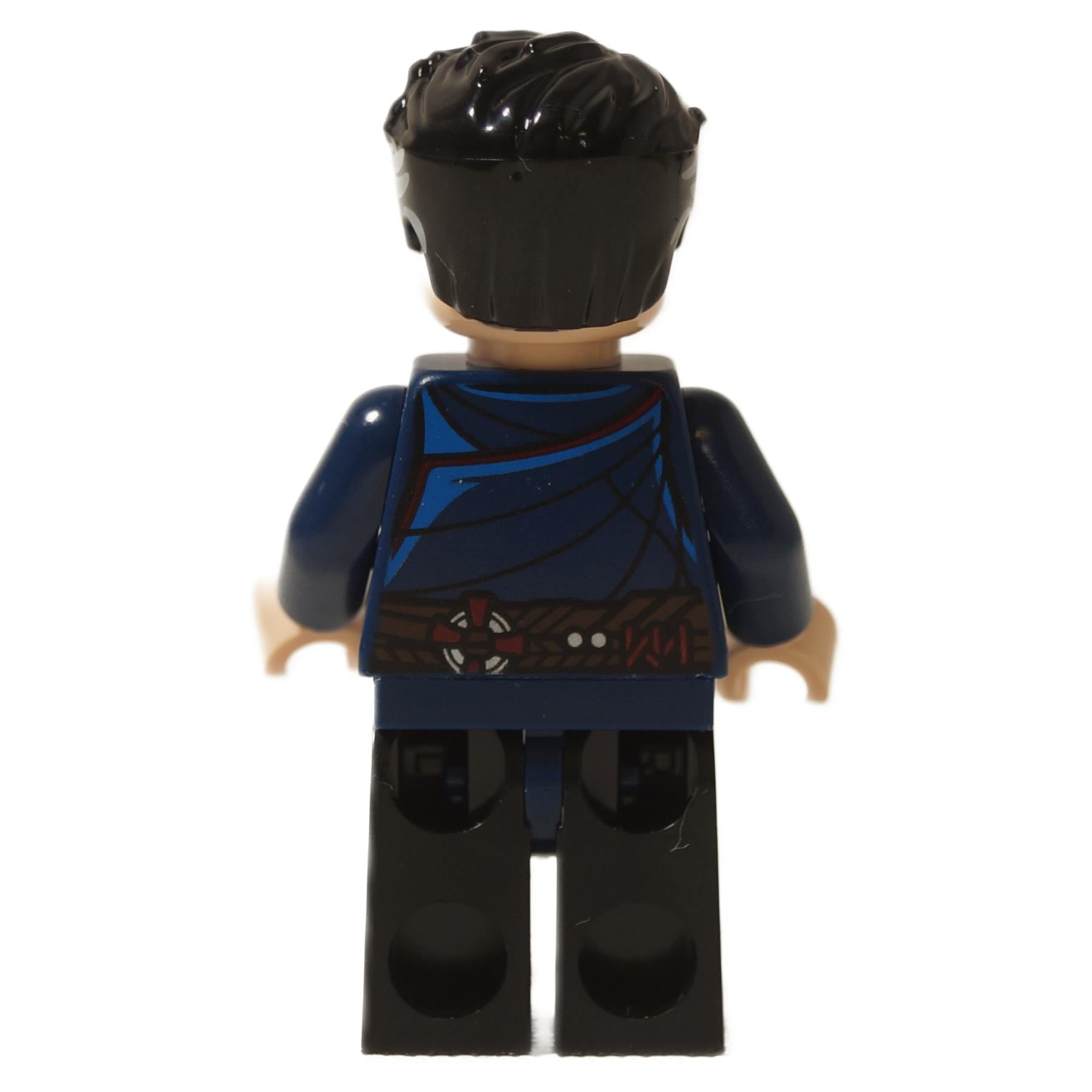 LEGO® Marvel Doctor Strange minifigure back view showing blue cloak print and belt design.