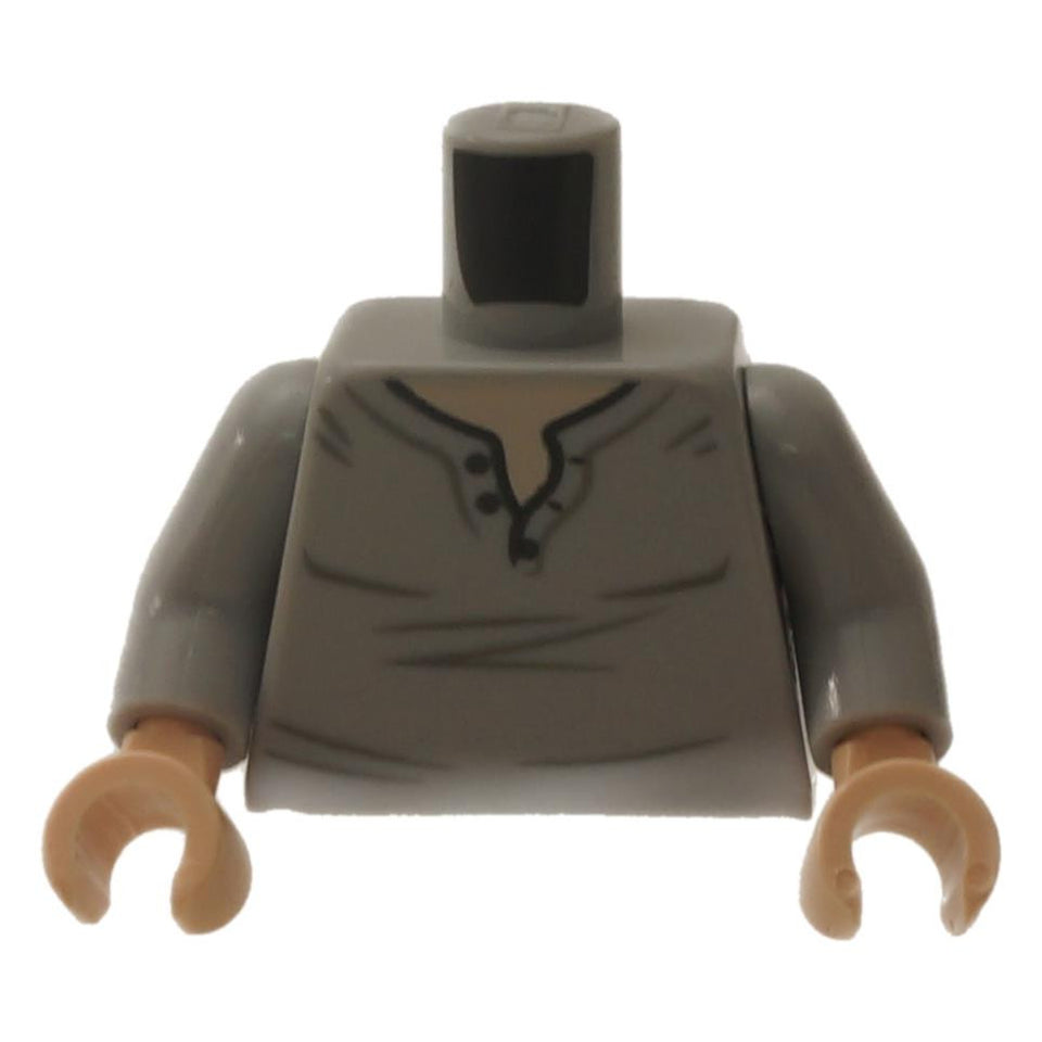 Gris Azulado Claro Torso Camisa Henley con Turrón Claro Cuello y Patrón de Arrugas - Gris Azulado Claro Brazos - Turrón Claro Manos