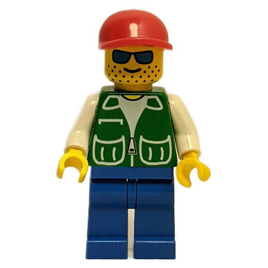 Minifigura con giacca verde e due grandi tasche 
