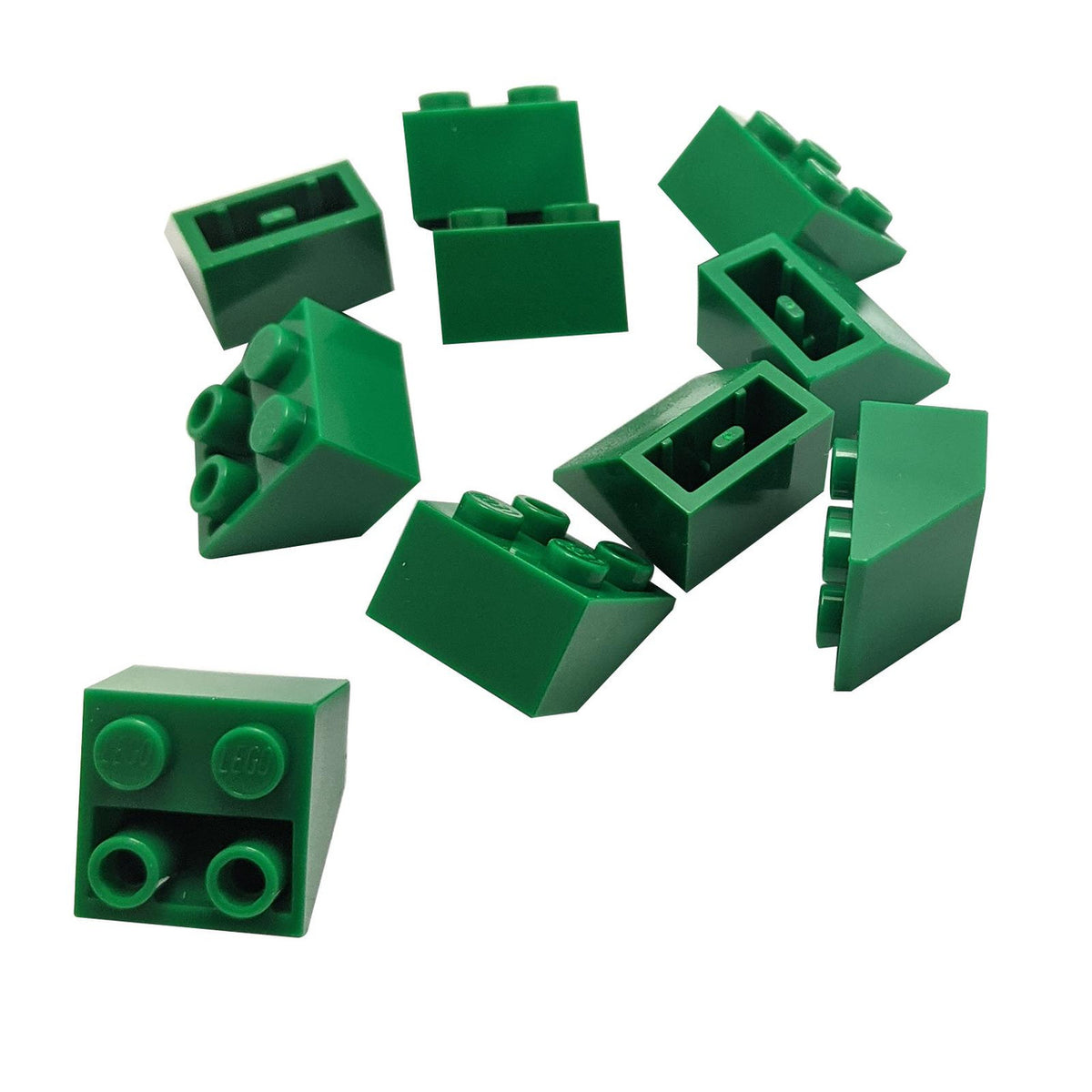 Green LEGO 2 x 2 inverted 45 degree slope bricks 3660.