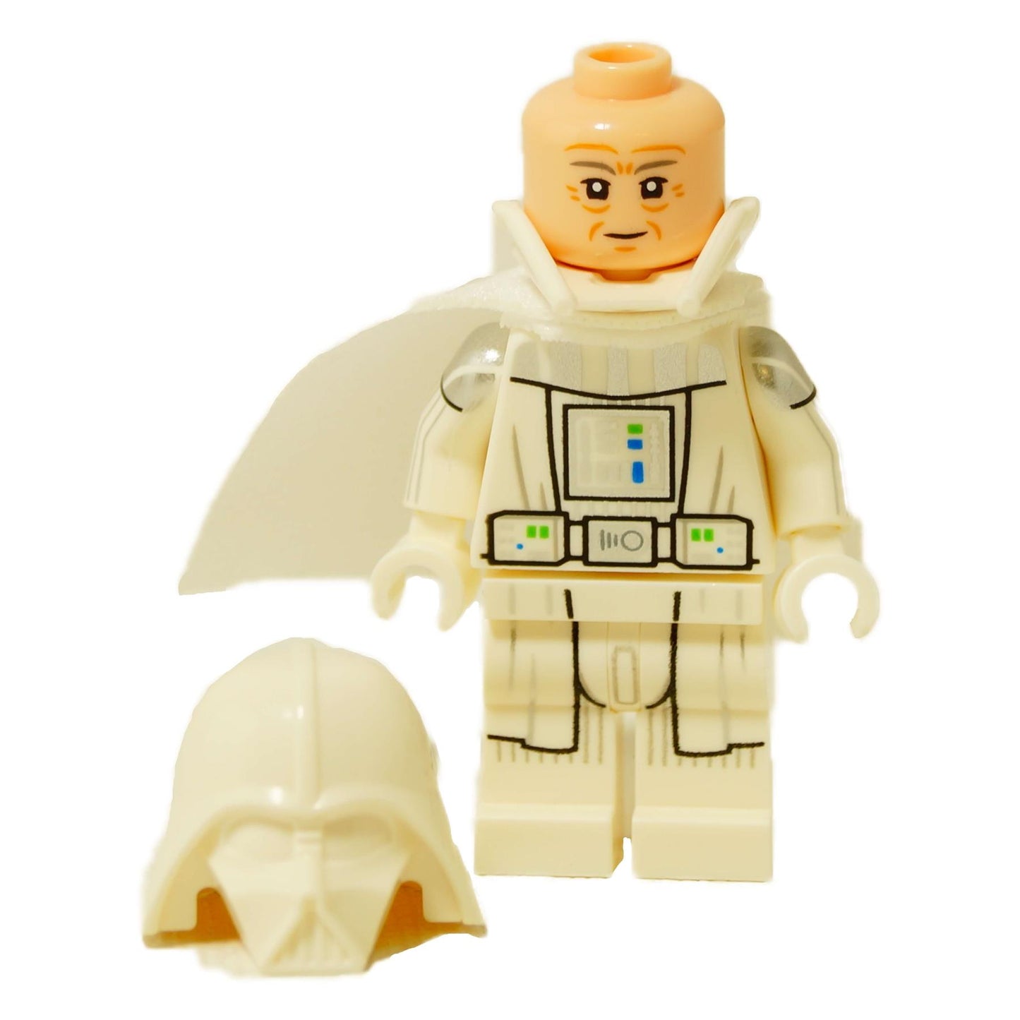 Minifigura LEGO Jedi Vader con el casco quitado, revelando la cara de Anakin Skywalker