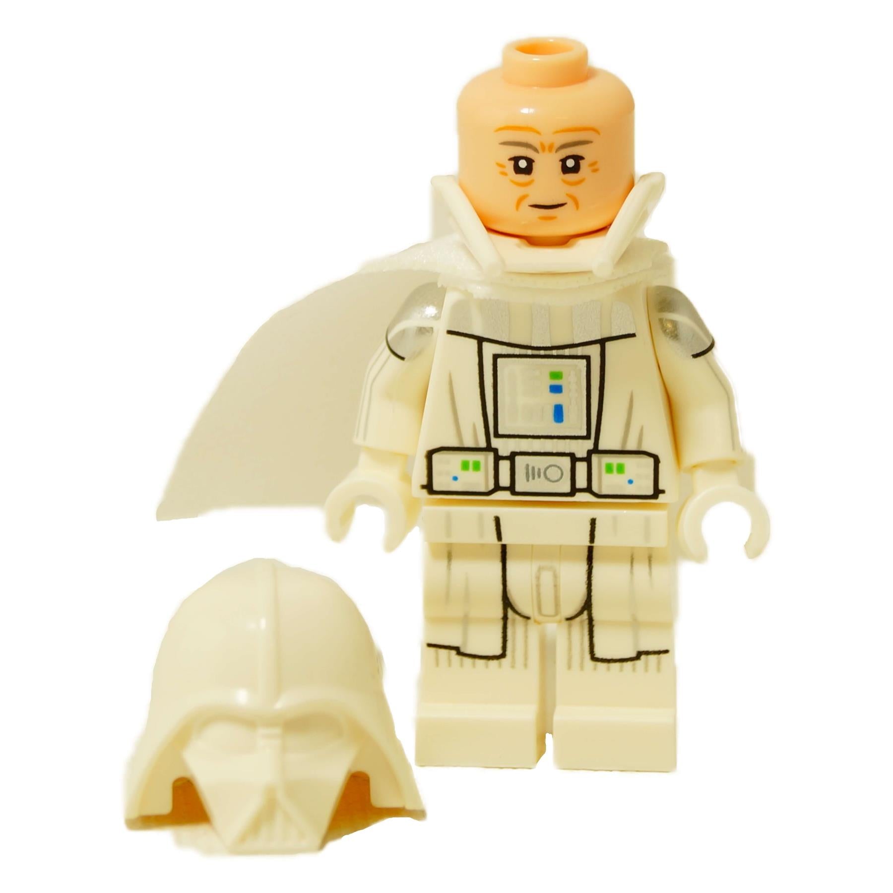 Minifigura LEGO Jedi Vader con el casco quitado, revelando la cara de Anakin Skywalker