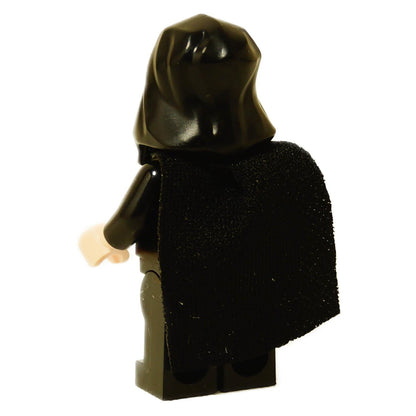 Back view of LEGO Darth Rey minifigure showing black cape and hood detail