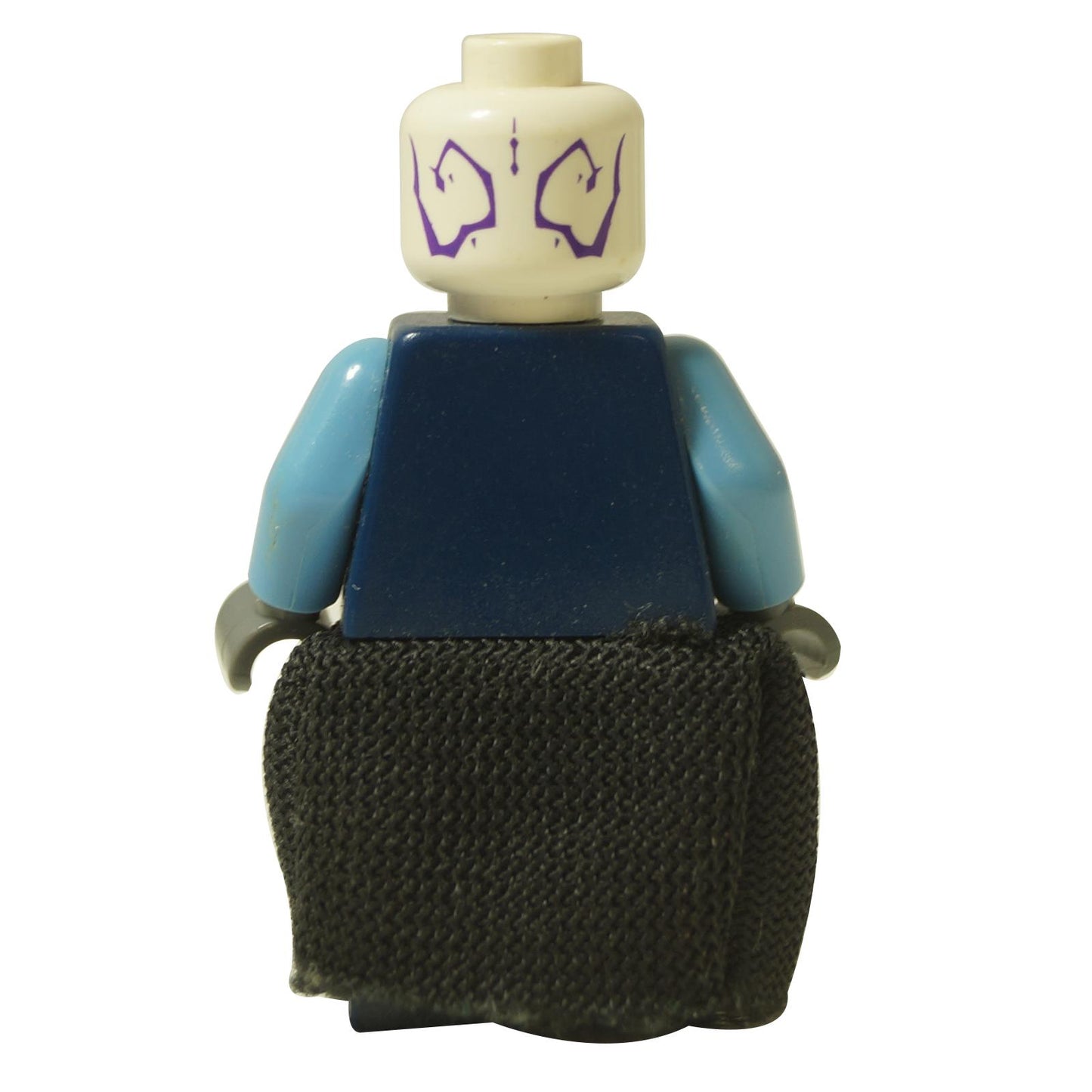 LEGO® Star Wars Asajj Ventress minifigure (sw0195) back view showing purple markings and black fabric skirt.