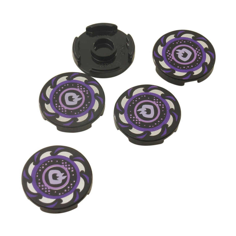Nero Piastrella, Rotonda 2 x 2 con Supporto Inferiore per Stud con Viola Scuro e Lama Circolare in Argento, Cerchi nel Motivo Centrale