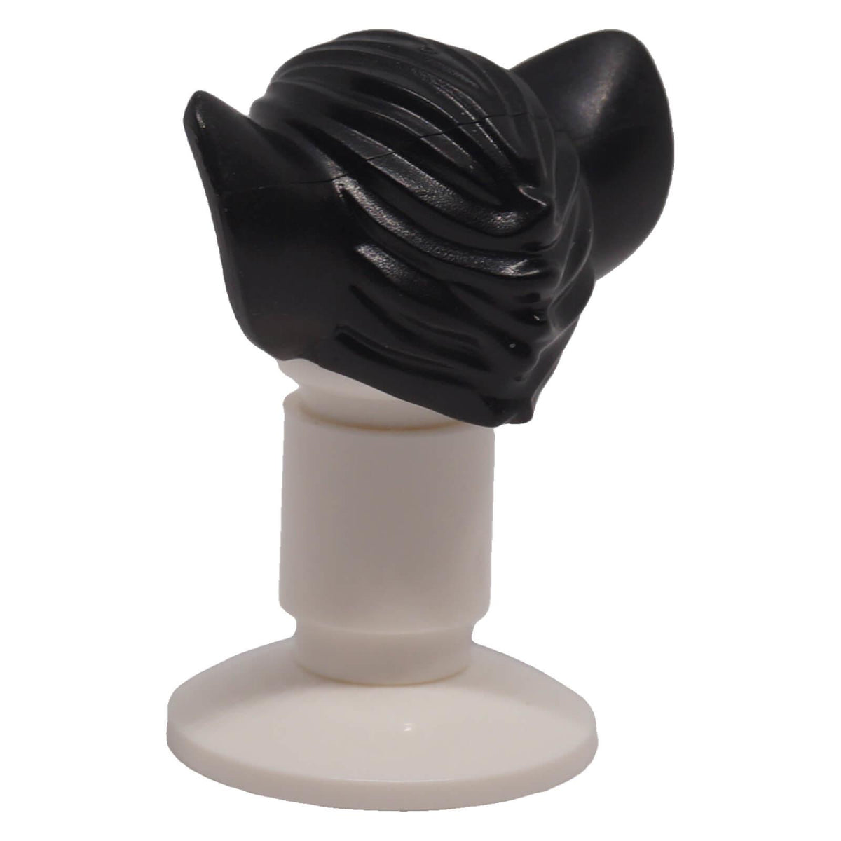 Black LEGO 10301 minifigure hair with bat ears showing swept rear hair detail