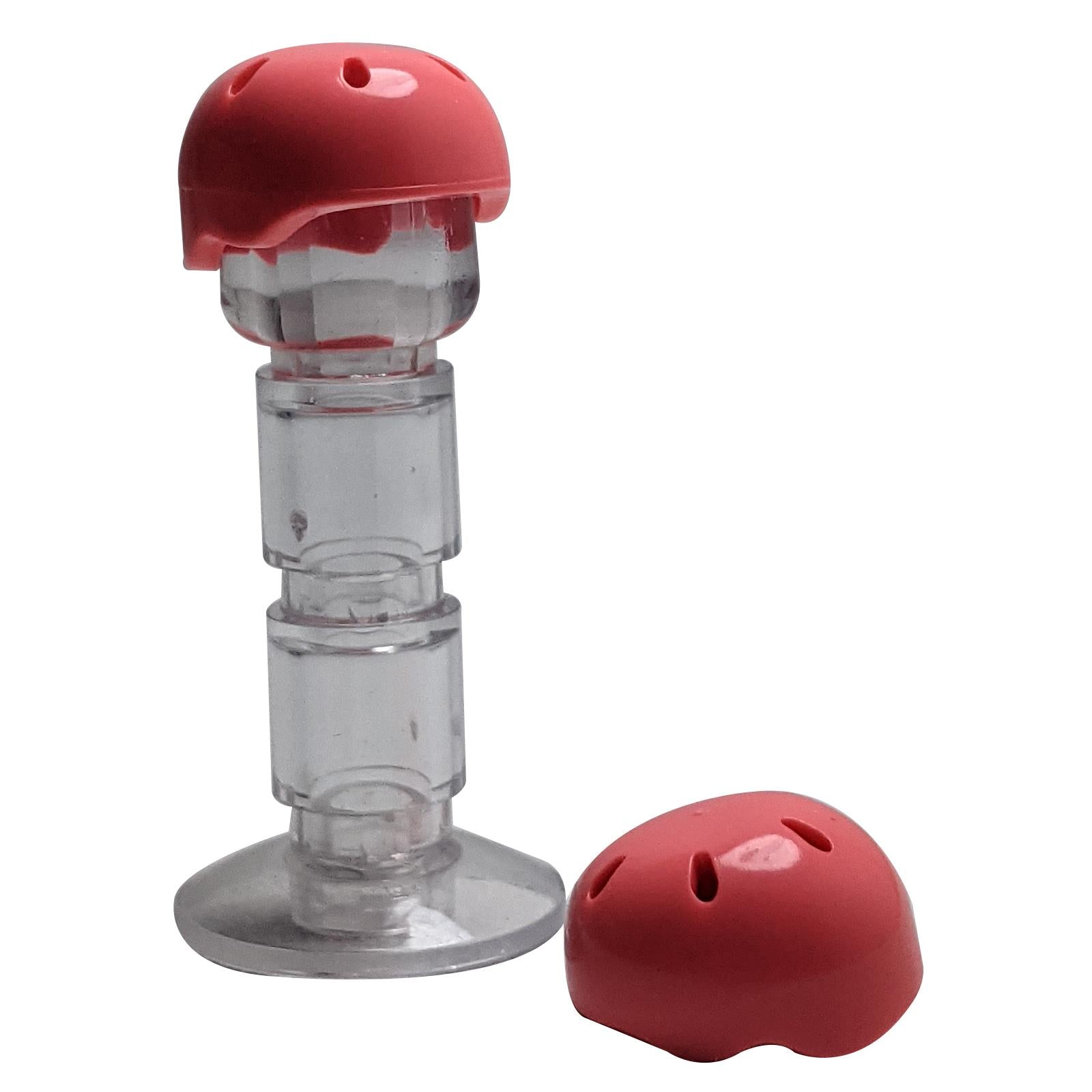 Two coral LEGO Sports Helmets with Vent Holes, lego46303new.