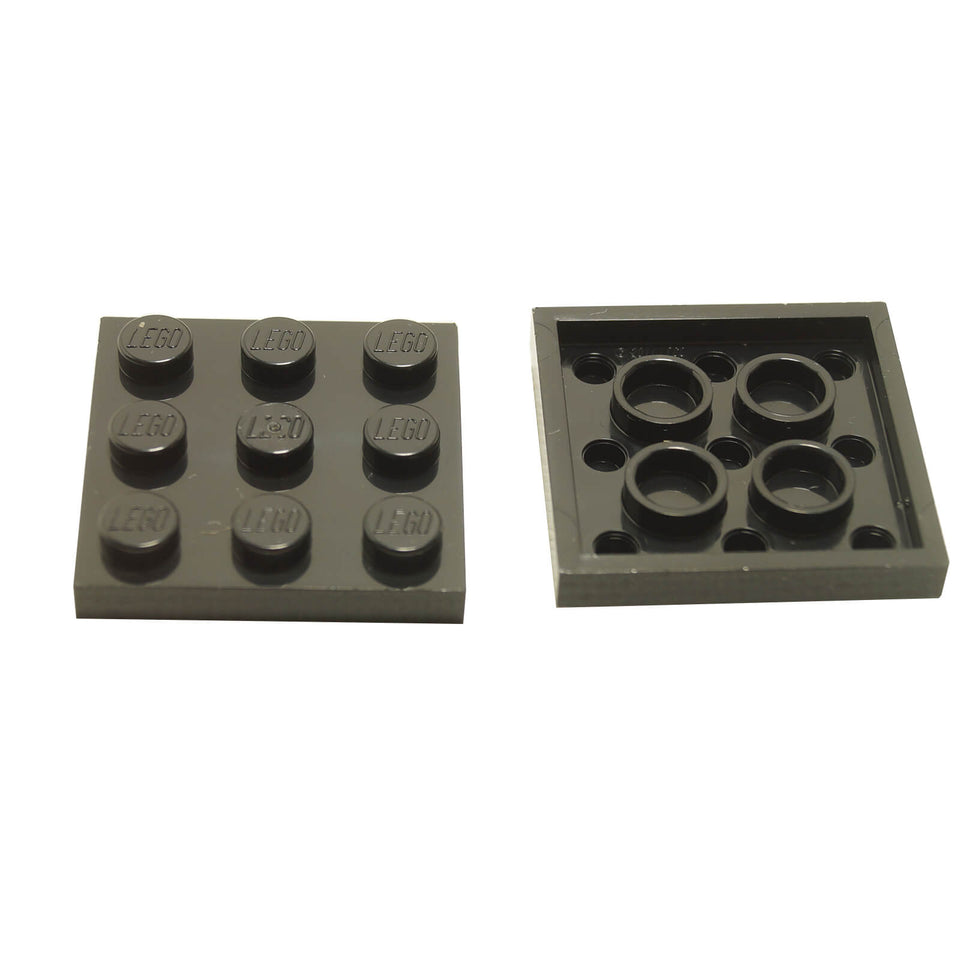Black LEGO Plate 3 x 3 part 11212 with nine top studs and underside tube structure 