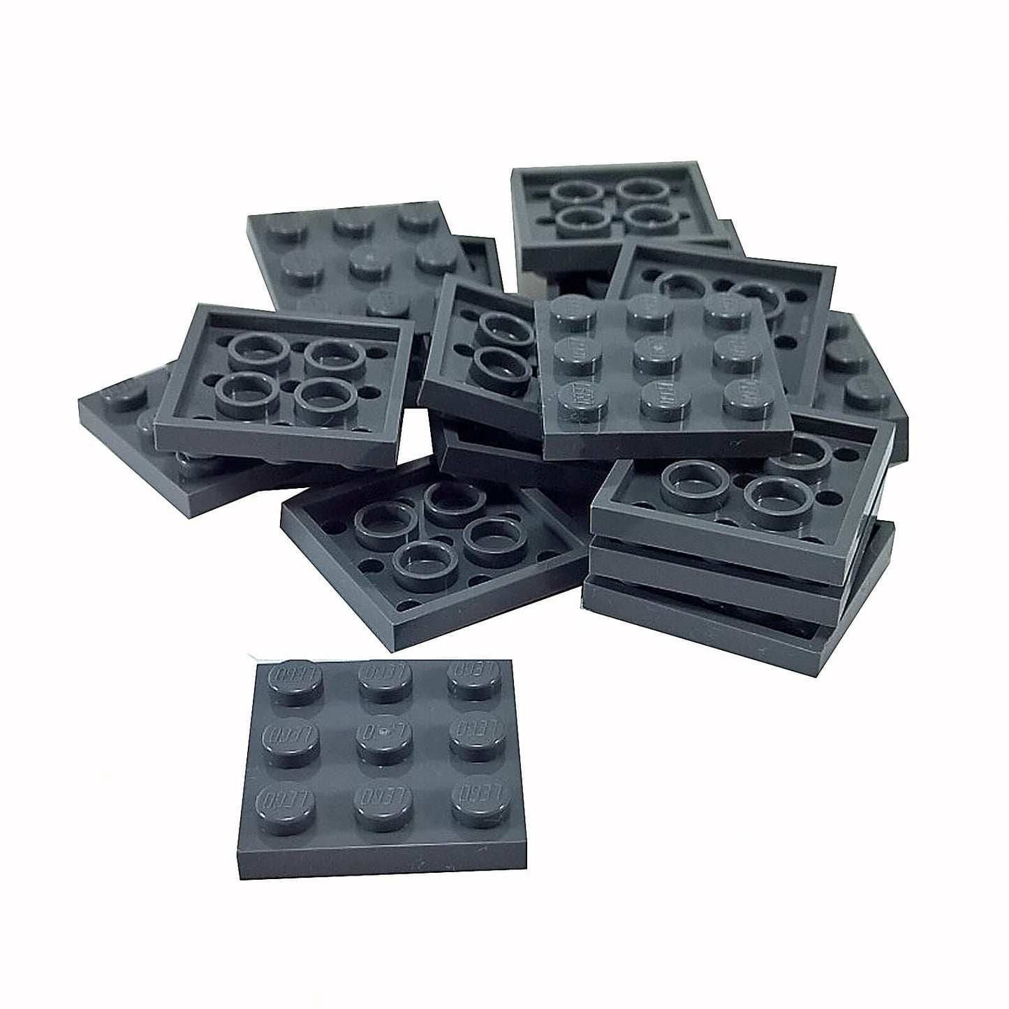 LEGO Plate 3 x 3 part 11212 with nine top studs and underside tube structure dark bluish gray