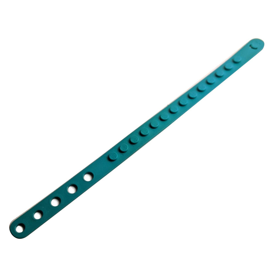 LEGO Bracelet, dark turquoise, 1x14 studs and 5 holes, top view.