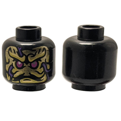 LEGO Black Alien Head, magenta eyes, front and back views
