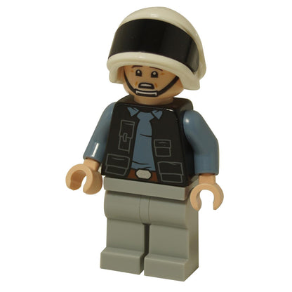 Vista frontal alternativa del minifigura del LEGO® Rebel Fleet Trooper (sw1391) mostrando una expresión facial de sorpresa debajo del casco blanco.