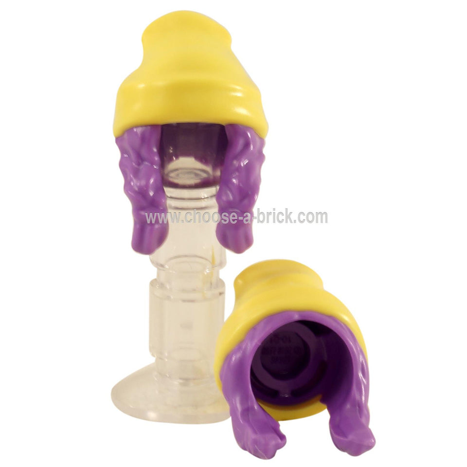 Minifigura, Combinação de Cabelo, Cabelo com Chapéu, 2 Tranças sobre os Ombros com Padrão de Gorro Amarelo Claro - LEGO Peças 