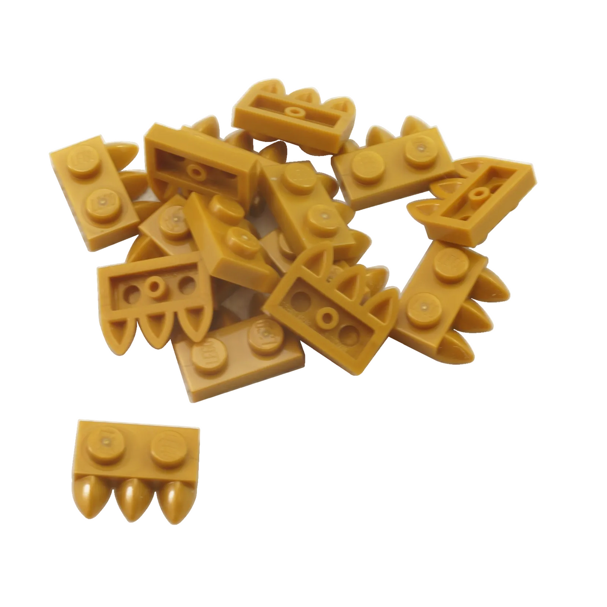 LEGO® modified 1 x 2 plate with three teeth claws part 15208 in pearl gold