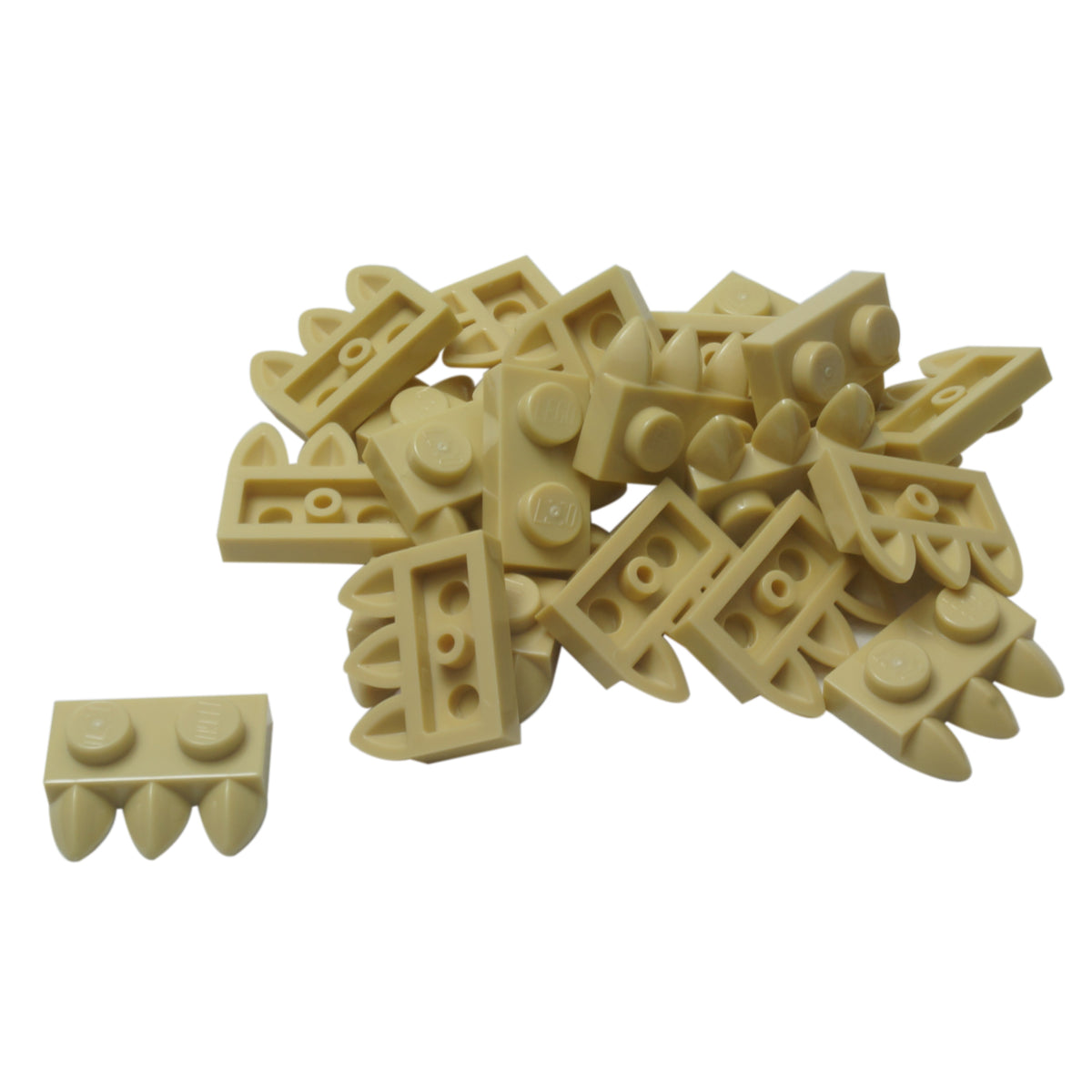 LEGO® modified 1 x 2 plate with three teeth claws part 15208 in tan
