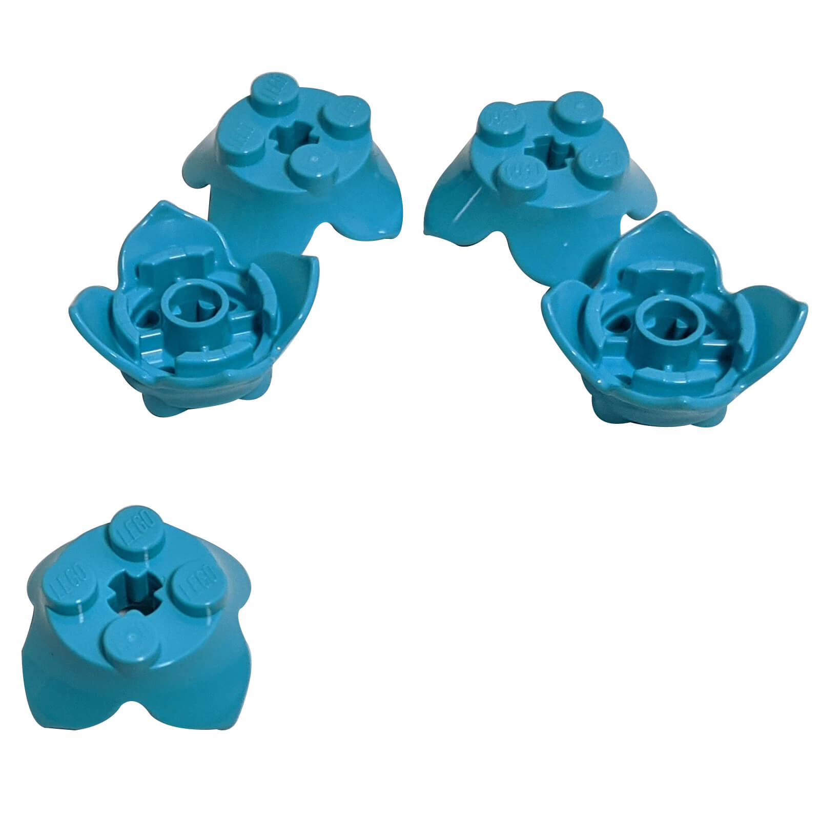 Medium Azure LEGO Plant Leaves 2 x 2 part 15469 with four petals and central axle hole