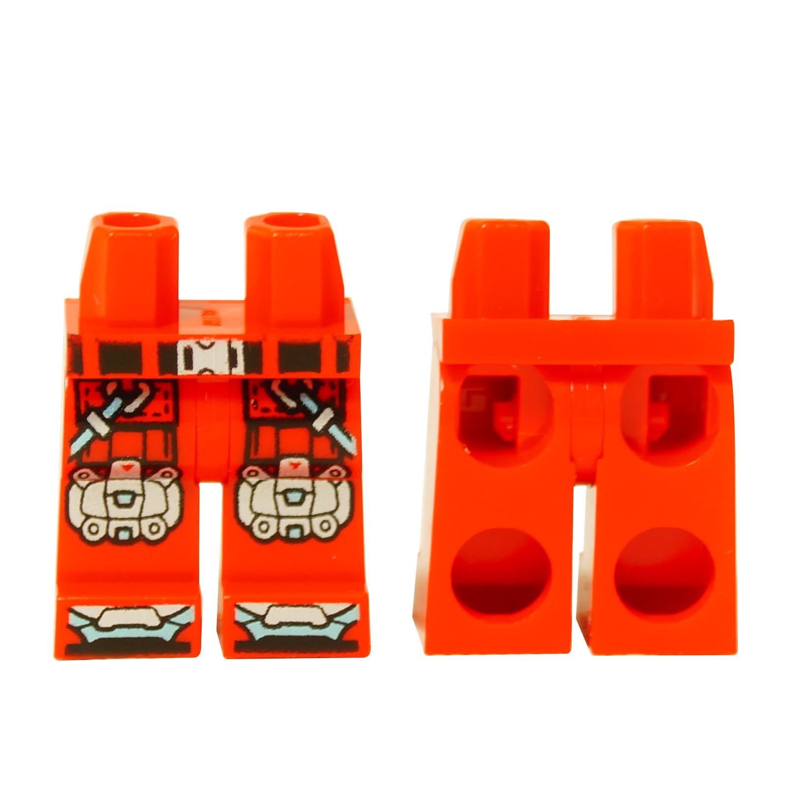 LEGO® minifigure legs in red with belt, pockets, and harness detail, printed lower body piece