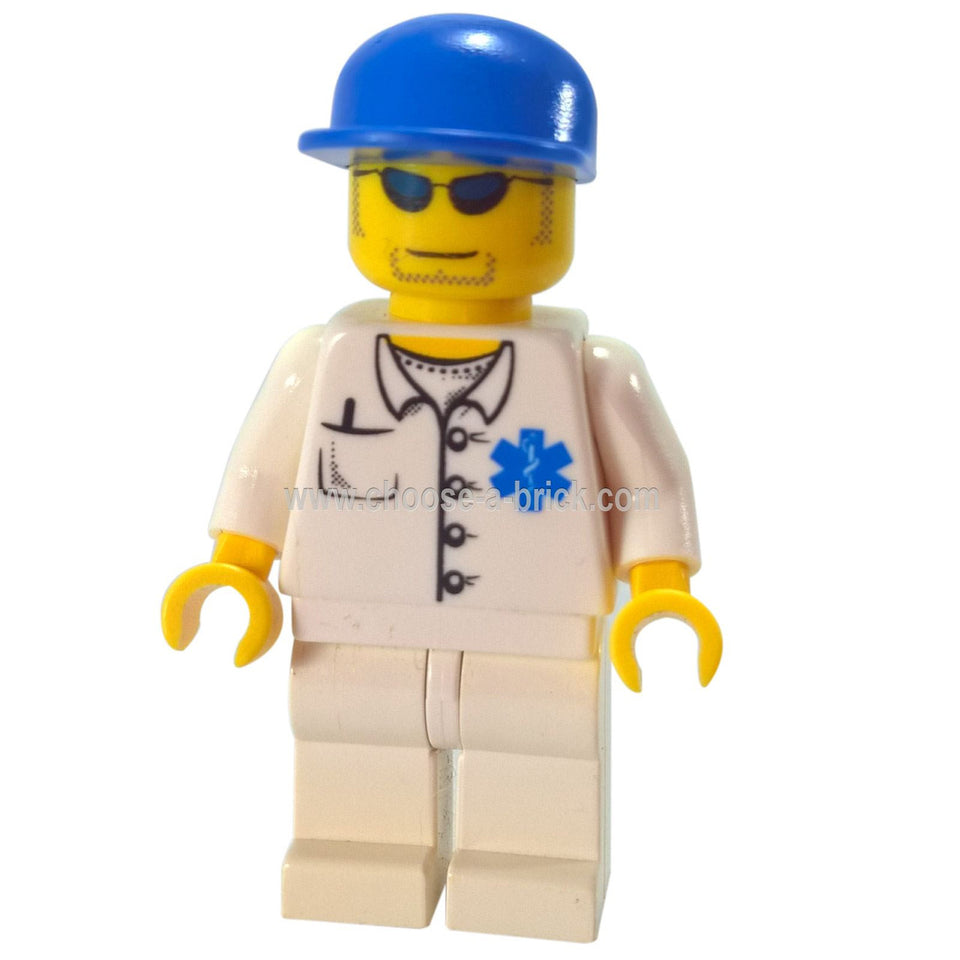 Doctor - EMT Star of Life Button Shirt, White Legs, Blue Cap, Goatee
