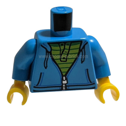 Azure Gelap Badan Hoodie dengan Zip di atas Lime dan Hijau Corak Kemeja Bergaris / Azure Gelap Lengan / Kuning Tangan