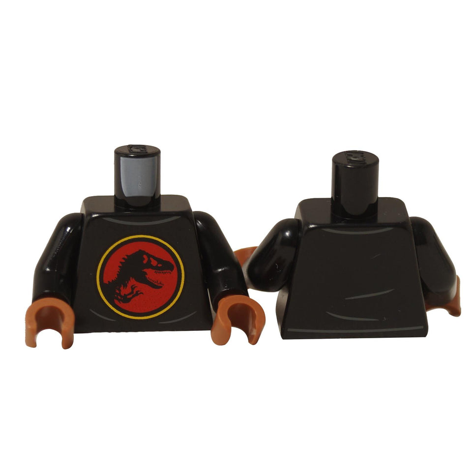 LEGO® torso with black martial arts uniform print, yellow belt accent, and gold tiger emblem on the back.
