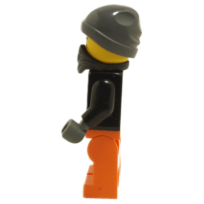 Police - City Bandit Crook Male, Black Jacket, Orange Legs, Dark Bluish Gray Beanie, Black Bandana