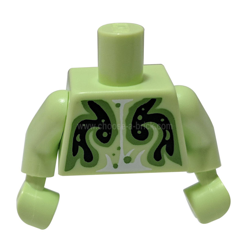  Verde Amarillento Torso, Modificado Corto con Armadura Estriada con Negro Patrón en Espiral - Verde Amarillento Brazos - Verde Amarillento Manos
