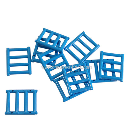 Blue LEGO Bar 1 x 4 x 3 Grille with End Protrusions, multiple views