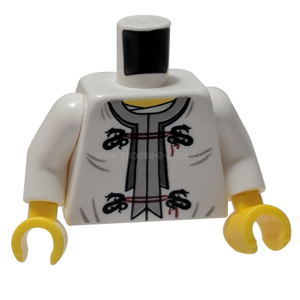 Torso Ninjago Dragon Clasps y Rojo Ties Patrón Frontal y de Espalda de Dragón - Blanco Brazos - Amarillo Manos