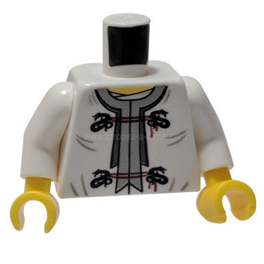 White Torso Ninjago Dragon Clasps and Red Ties Front and Dragon Back Pattern - White Arms - Yellow Hands