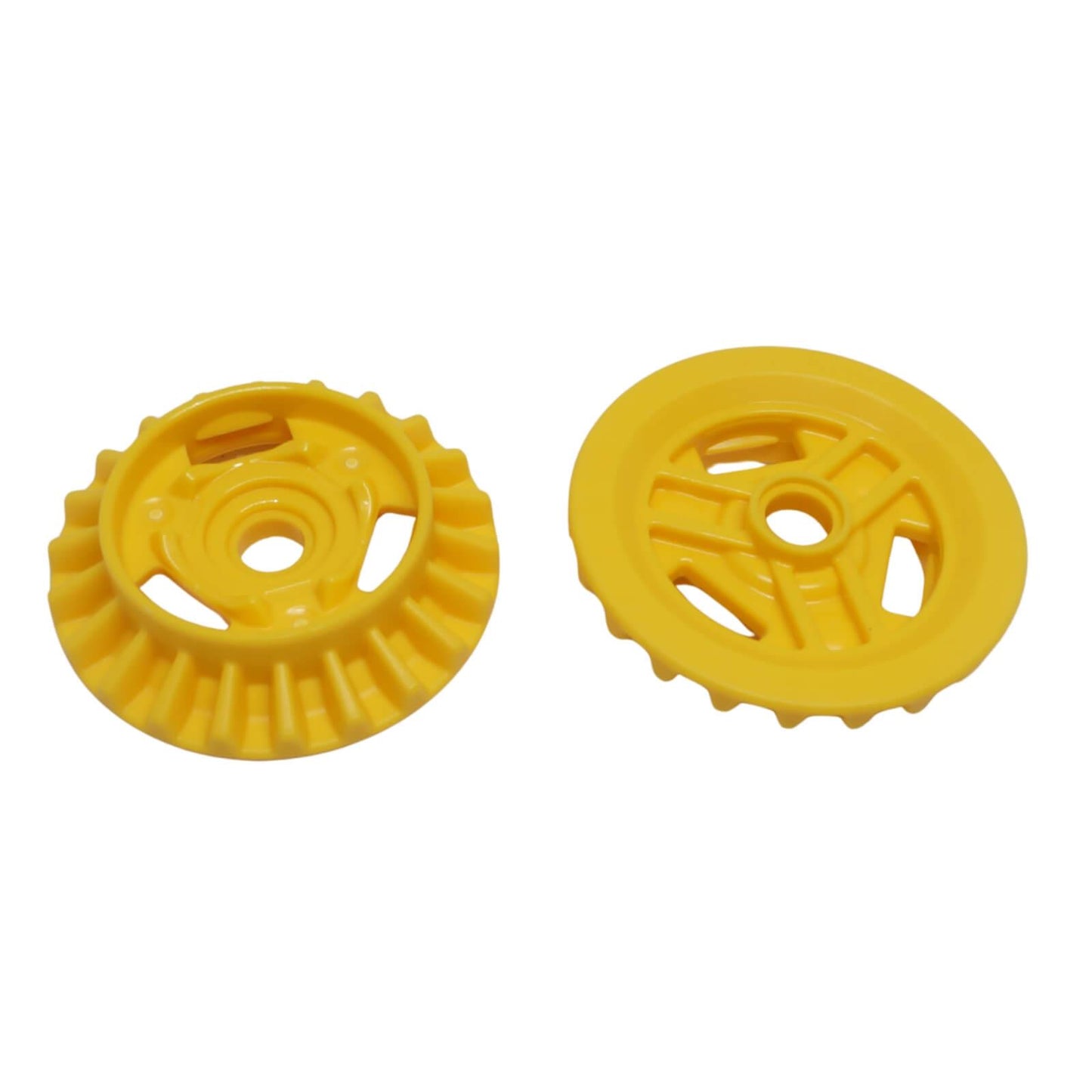 LEGO® Technic Gear 22 Tooth Bevel 69761 shown from front and rear in yellow.