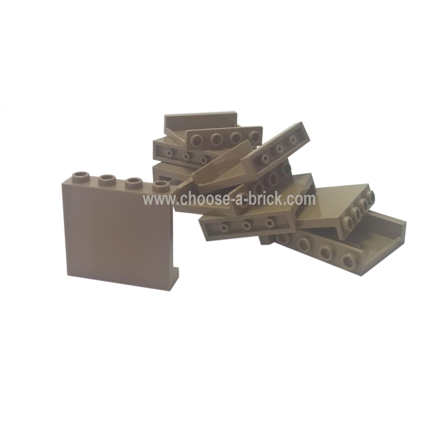 LEGO® Panel 1 x 4 x 3 with Side Supports – Hollow Studs (60581) in Dark Tan. Excellent for desert-themed builds, architectural designs, or natural landscapes requiring warm, earthy tones.