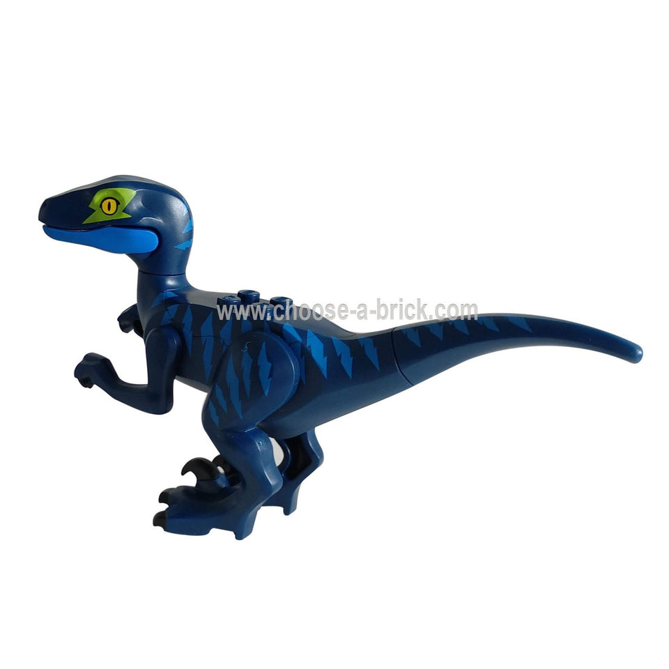 Biru Gelap Raptor - Velociraptor dengan Lime Penutup Mata - LEGO Minifigure Dunia Jurassic