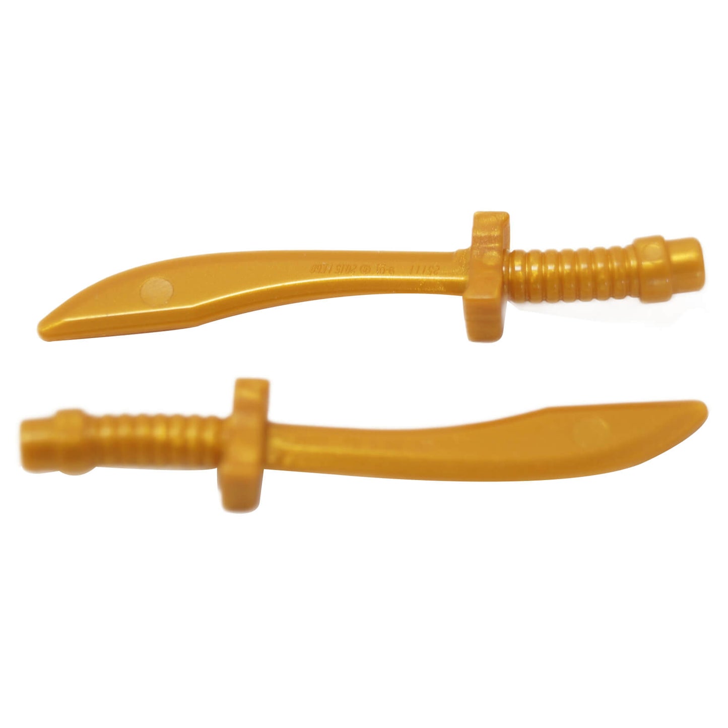 LEGO® minifigure weapon sword saber dao (part 25111) in pearl gold with curved blade design used for ninja and fantasy minifigure accessories
