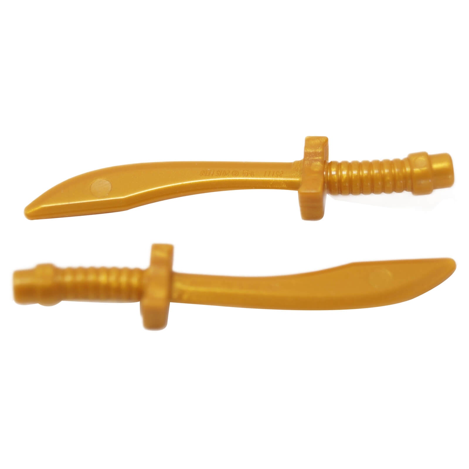 LEGO® minifigure weapon sword saber dao (part 25111) in pearl gold with curved blade design used for ninja and fantasy minifigure accessories
