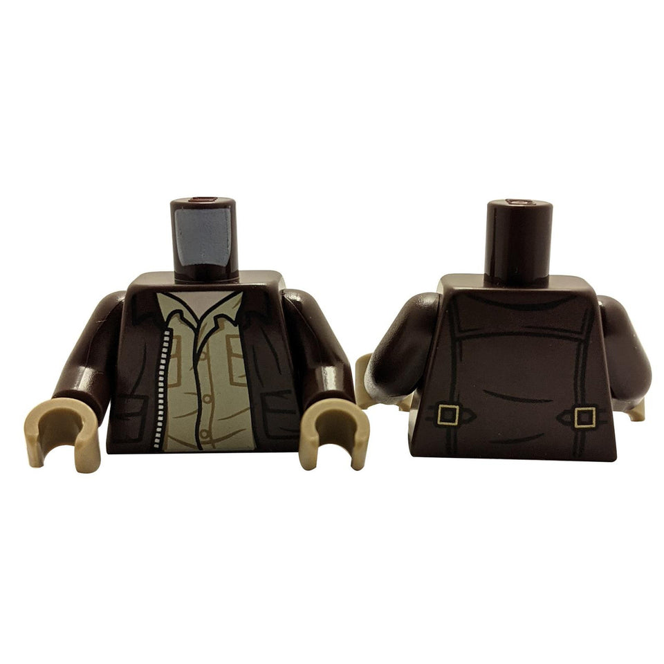 Dark Brown Torso Open Jacket with Pockets, Silver Zipper and Gold Clasps, Tan Shirt, Light Nougat Neck Pattern / Dark Brown Arms / Dark Tan Hands