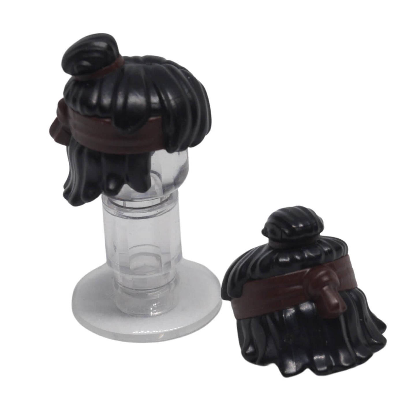 LEGO® black minifigure hair with top knot bun and dark brown headband 25750pb01
