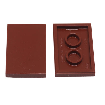 LEGO® Tile 2x3 in durable plastic, in dark red , perfect for smooth surfaces, flooring, and decorative MOC detailing.
